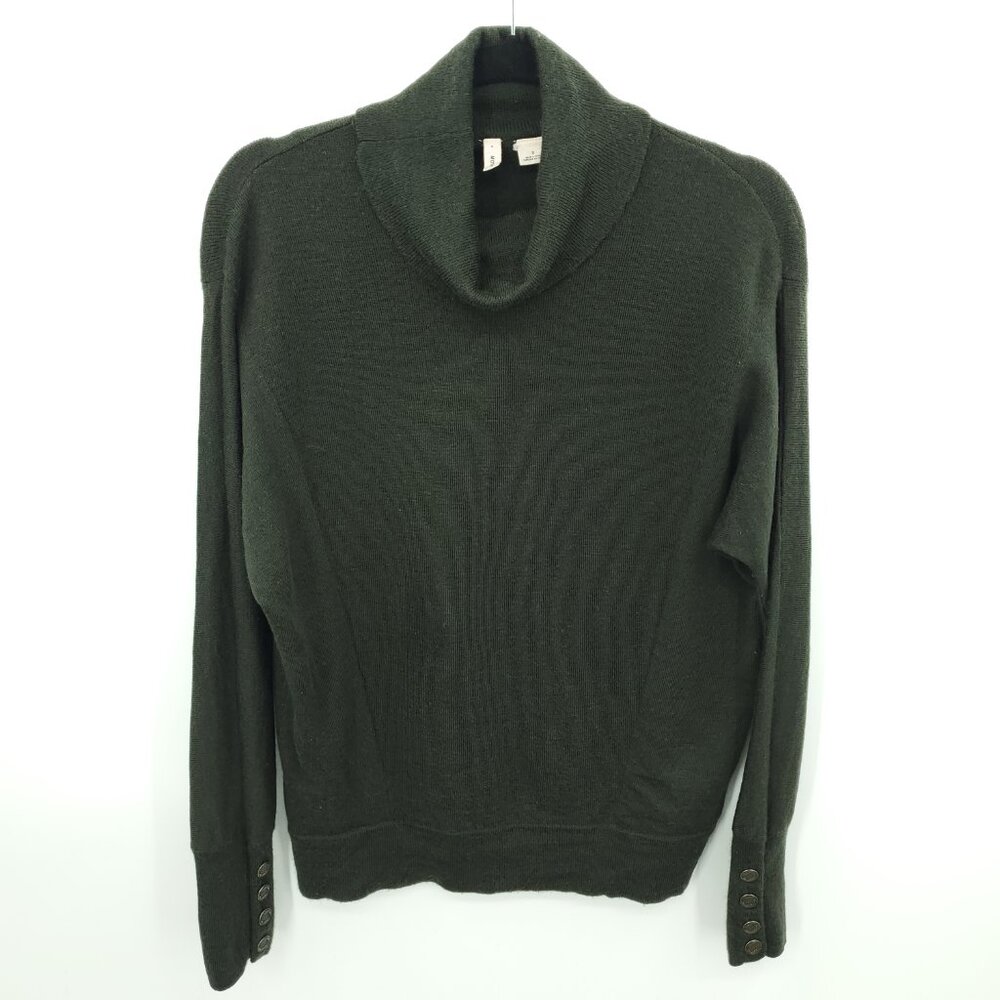 Moth Wool-Blend Fine Knit Cowl Neck Dolman Sleeve Sweater S Dark Green